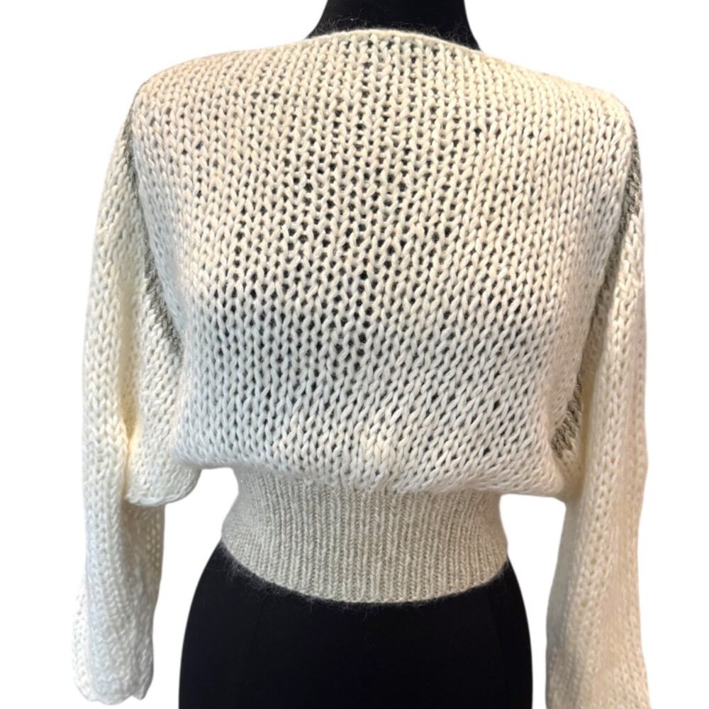 Maiami waist pullover / balloon sleeves in Cream with gold metallic detail.